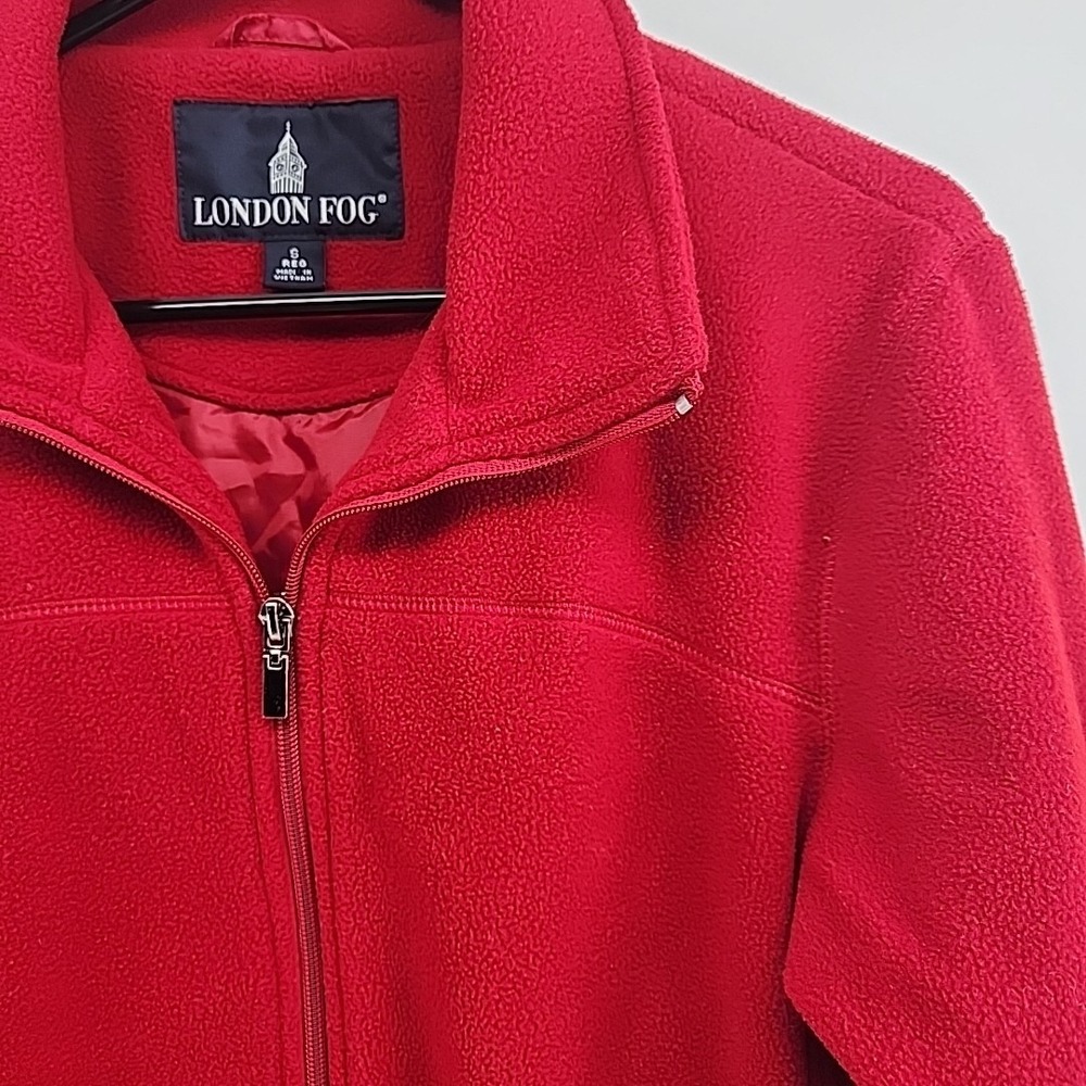 London Fog Womens Red Full Zip Fleece Jacket Mock Neck Small